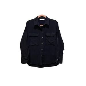 ZARA Women S Dark Grey Cotton Crinkle Gauze Button Up Collar Minimalist Academia